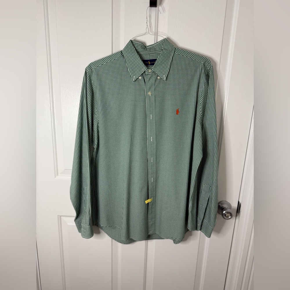 Ralph Lauren Polo pine green & white gingham dress shirt Size Large